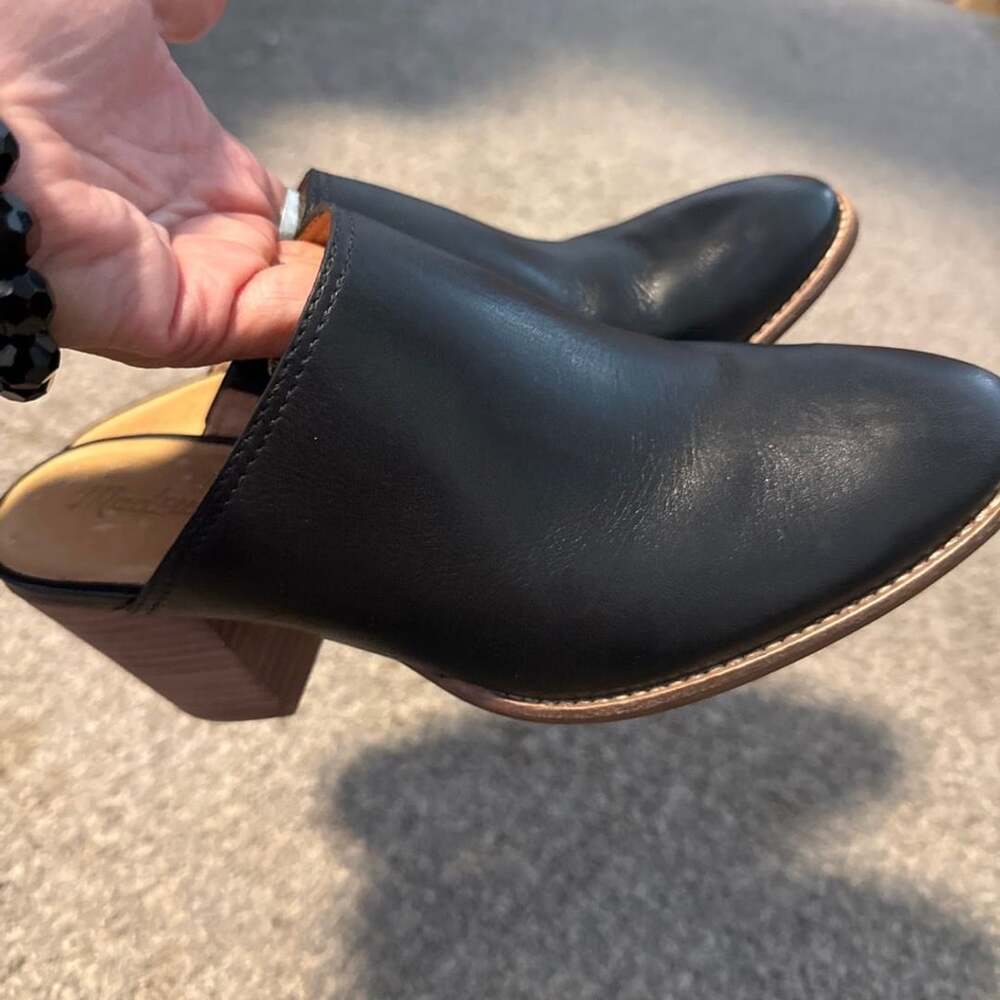 Madewell Black Leather Harper Mule Block Heel Shoes 7.5